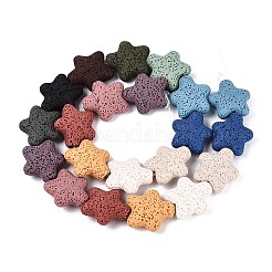 天然溶岩岩ビーズ連売り  染め  スター  ミックスカラー  21~22x20~21x8~9mm  穴：1.4~1.5mm  約21個/連  16.54インチ（42cm）&nbsp;G-N257-23A-01