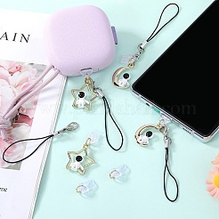 合金エナメルモバイルストラップ6本  プラスチックモバイル防塵プラグ付き  宇宙人  スター＆ムーン  ゴールドカラー  92~96mm  6個/セット&nbsp;HJEW-SW00132-11