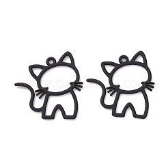 スプレープリント合金ペンダント  猫  ブラック  27x24x1mm  穴：1.6mm&nbsp;FIND-G030-13