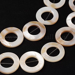 天然ホワイトシェルビーズ連売り  マザーオブパールシェルビーズ  ドーナツ  ホワイト  直径約20mm  厚さ3mm  穴：1mm  約20個/連&nbsp;X-PBB-XXBK014Y-13
