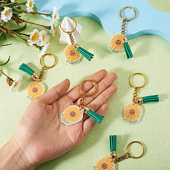 アクリルひまわりペンダントキーホルダー  フェイクスエードのタッセルペンダントと鉄のスプリットキーリング付き  ゴールドカラー  9.2cm&nbsp;KEYC-TAC00010