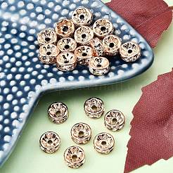 真鍮製ラインストーンスペーサービーズ  グレードAAA  ストレートフランジ  ニッケルフリー  金の金属の色のバラ  ロンデル  クリスタル  8x3.8mm  穴：1.5mm&nbsp;RB-A014-Z8mm-01RG-NF