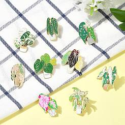 植物テーマのエナメルピン9個、9スタイル  バックパック用合金ラペルピンバック  ゴールドカラー  ミックスカラー  30~36x16~30mm  1個/スタイル&nbsp;JEWB-CJ0003-57