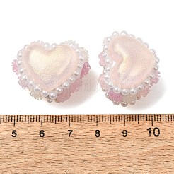Rwsin & abs イミテーションパール＆ポリマークレイビーズ  ハートとバラの花  シャンパンゴールド  22.5~24x27~29x23~24mm  穴：2~3mm&nbsp;RE-CBA1913-01B
