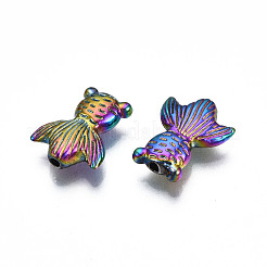 ラックメッキレインボーカラーアロイビーズ  カドミウムフリー＆ニッケルフリー＆鉛フリー  金魚  14x11x3.5mm  穴：1.4mm&nbsp;PALLOY-S180-336