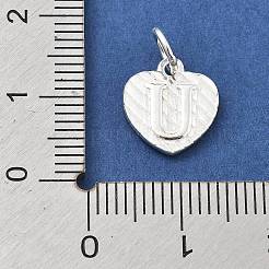 大文字のチャームが付いたスターリングシルバーのハート 925 個  丸カン付き  シルバーカラー  U字  11.5x10.5x1.5mm  穴：4mm&nbsp;STER-S009-13U-S