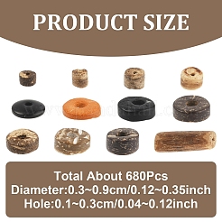 染められた天然ココナッツビーズ  ミックスカラー  1.5~9x1.5~19mm  穴：1~3mm&nbsp;COCB-YW0001-01