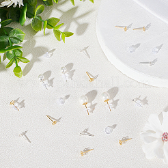 10ペア2色925スターリングシルバースタッドピアス金具  片穴パーツ用  花  30個のプラスチック製イヤーナット付き  ゴールデン＆シルバー  4.5x4.5mm  ピン：0.7mm  5ペア/カラー&nbsp;STER-BBC0001-79