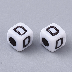白い不透明なアクリルビーズ  水平穴  黒いアルファベットのキューブ  文字d  4~5x4~5x4~5mm  穴：1.8mm  約6000~6500個/500g&nbsp;MACR-R869-02D