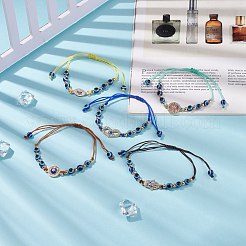 樹脂ナザールボンジュウ編組ビーズ ブレスレット  女性用クリスタルラインストーンリンクブレスレット  ミックスカラー  内径：2-1/8~3インチ（5.3~7.6cm）&nbsp;BJEW-JB08408