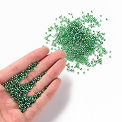 （詰め替えサービスあり）ガラスシードビーズ  トランス。光沢の色  ラウンド  ダークゴリーン  12/0  2mm  穴：1mm  約12 G /袋&nbsp;SEED-C015-2mm-107B