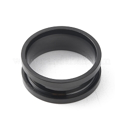 201ステンレススチールの溝付き指輪  電気泳動黒  内径：17mm&nbsp;RJEW-WH0004-32B-EB
