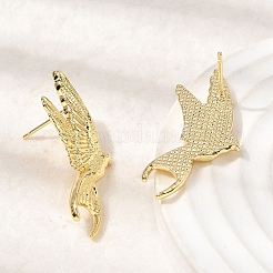 女性の真鍮スタッドピアス  スタッドのピアス  鳥  18KGP本金メッキ  38x22.5mm&nbsp;EJEW-D352-08G