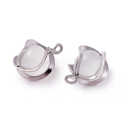 キャッツアイペンダント  304ステンレススチール製金具付き  ラウンド  ステンレス鋼色  11.5x8x7mm  穴：1mm&nbsp;STAS-I670-06A-P