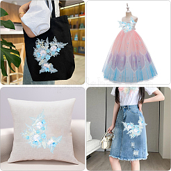 ポリエステル刺繍レース縫製装飾品  パッチにアイロン  ラインストーンとabs樹脂ビーズ付き  DIYアクセサリー  花  カラフル  300x280mm&nbsp;DIY-WH2031-077A-02