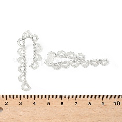 真鍮ラインストーンスタッドピアス  レース  銀  48x17.5mm&nbsp;AJEW-D307-01P