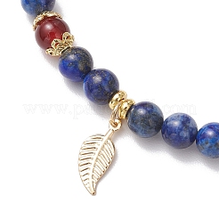 天然石ラピスラズリストレッチブレスレット  葉  内径：2-3/8インチ（5.9cm）  ビーズ：6~7mm&nbsp;BJEW-JB11964-01