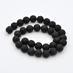 染められた溶岩ロックラウンドビーズ連売り  ブラック  12mm  穴：約2.5~3mm  約33個/連  15.3インチ&nbsp;G-J276-13-12mm