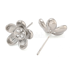 ラックメッキ真鍮スタッドピアスパーツ  カドミウムフリー＆鉛フリー  長持ちメッキ  花  プラチナ  13mm  ピン：0.8mm&nbsp;KK-T072-01P
