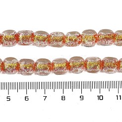 手作りのホイルランプワークビーズ連売り  正方形  ライトコーラル  10x9x9.5mm  穴：1.2mm  約40個/連  14.76''（37.5センチメートル）&nbsp;FOIL-K003-05G