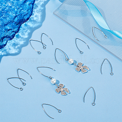 304ステンレススチールピアスフック  耳ワイヤー  水平ループ付き  ステンレス鋼色  26x15.5mm  穴：2.5mm  ピン：0.8mm  100個/箱&nbsp;STAS-UN0058-95P