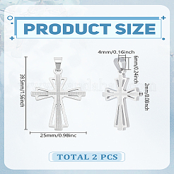 304ステンレススチールクロスペンダント2個  ステンレス鋼色  39.5x25x2mm  穴：4x6mm&nbsp;STAS-LP0002-80