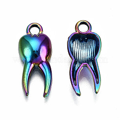レインボーカラーアロイペンダント  カドミウムフリー＆鉛フリー  歯  19x8x3.5mm  穴：2mm&nbsp;PALLOY-S180-063-RS