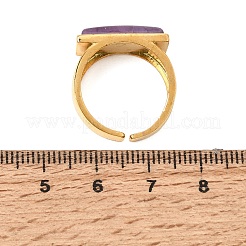 真鍮製、天然アメジスト付きカフオープンリング（女性用）  鉛フリー＆カドミウムフリー  長方形  イオンプレーティング（ip）  17mm&nbsp;GG-CBA0B5A-04G-08