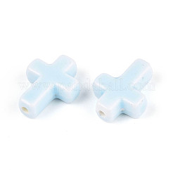 手作りの陶器ビーズ  光沢釉の磁器  クロス  紺碧  16~17x13~13.5x5~5.5mm  穴：1.4~1.8mm&nbsp;PORC-F010-03-01