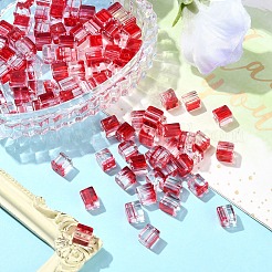 ベーキングペイント透明ガラスビーズ100個  キューブ  ファイヤーブリック  6.5~7x6~6.5x6~6.5mm  穴：1.5mm&nbsp;DGLA-YW0001-35C