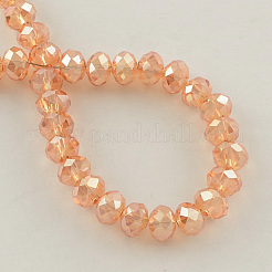 電気メッキファセットロンデルガラスビーズ連売り  ミックスカラー  8x5.5mm  穴：1.5mm  約62~63個/連  39~40cm&nbsp;EGLA-S096-8mm-M