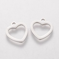 変色しにくい304ステンレススチールチャーム  空白タグのスタンプ  ハート  ステンレス鋼色  12.6x11.8x1mm  穴：1.5mm&nbsp;STAS-Q201-T168
