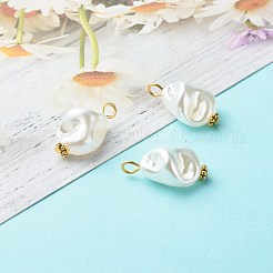 ABSプラスチックパール調ペンダント  鉄と合金パーツ  ナゲット  乳白色  23~23.5x13x10mm  穴：2.5~3mm&nbsp;PALLOY-JF00835