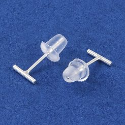 女性用高級シルバースタッドピアス999個  スタンプ999個付き  長方形  1x6mm&nbsp;EJEW-S215-30S-02