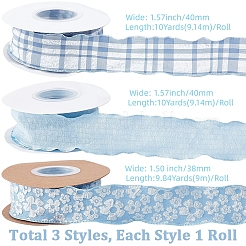 縫製装飾用のポリエステルフリルリボン3ロール3スタイル  ライトブルー  1-1/2~1-5/8インチ（38~40mm）&nbsp;OCOR-CY0003-64B