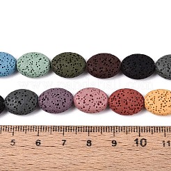天然溶岩岩ビーズ連売り  染め  フラットオーバル  ミックスカラー  13.5~14.5x10.5~11x5.5~6mm  穴：1mm  約29個/連  15.94インチ（40.5cm）&nbsp;G-N257-18A-01