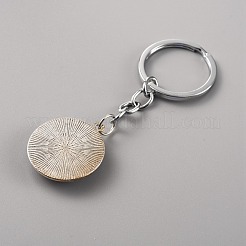 ガラスキーホルダー  プラチナメッキ鉄スプリットキーリング付き  縞模様の平丸  カラフル  8.5cm&nbsp;KEYC-WH0024-18P-06