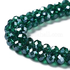 電気メッキガラスビーズセット  プラチナメッキ  多面カット  ロンデル  濃い緑  6x5mm  穴：1mm  約85~88個/連  16.1~16.5インチ（41~42cm）&nbsp;EGLA-A034-T6mm-C03
