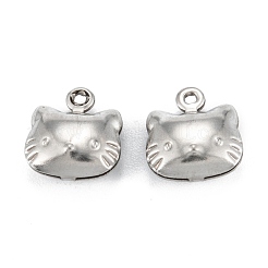 変色しない316サージカルステンレススチールチャーム  猫  ステンレス鋼色  11x10x4.5mm  穴：1mm&nbsp;STAS-C026-14P
