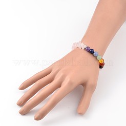 チップスとラウンドチャクラの天然宝石ビーズストレッチブレスレット  バラクォーツ  50~53mm&nbsp;BJEW-JB01990-01
