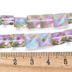 電気メッキガラスビーズセット  半分虹メッキ  多面カット  正方形  ライラック  8x8x5.5mm  穴：0.8mm  約49個/連  15.55インチ（39.5cm）&nbsp;EGLA-L045-B-HR02