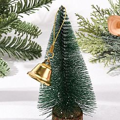 鉄製のクリスマスベルペンダント装飾  ポリエステルコードストラップ付き  ゴールドカラー  87mm&nbsp;HJEW-JM04012