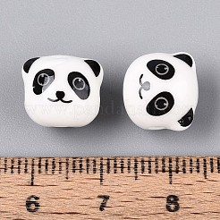 手作りプリント陶器ビーズ  パンダ  ホワイト  10~11x11.5~12x11~11.5mm  穴：1.8~2mm&nbsp;PORC-P029-02A-01