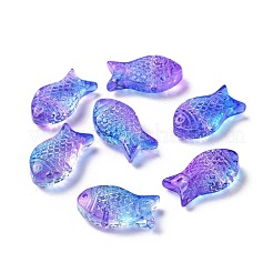 透明なスプレー塗装ガラスビーズ  魚  ミックスカラー  15x8x5mm  穴：1mm&nbsp;X-GLAA-I050-10