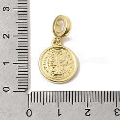 真鍮ヨーロッパダングルチャーム  宗教聖ベネディクトの丸いメダルの大きな穴のペンダント  長持ちメッキ  カドミウムフリー＆鉛フリー  ラックめっき  18KGP本金メッキ  25mm  穴：4.5mm&nbsp;KK-A296-35G