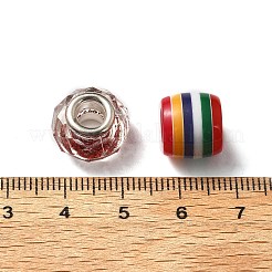 アクリル＆レジン＆ポリマークレイラインストーンヨーロピアンビーズ  大穴ビーズ  シルバーカラーコアと  ロンデル  レッド  ビーズ：13.5~14x8~10mm  穴：5mm  54個/袋  1袋/箱&nbsp;FPDL-NB0001-05