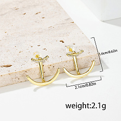 パンクシックな真鍮パヴェクリアキュービックジルコニアスタッドピアス  ゴールドカラー  16x21mm&nbsp;LK0340