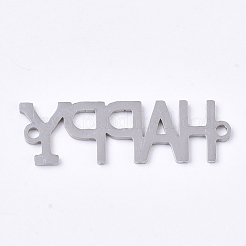 変色しない201ステンレス鋼リンクコネクター  レーザーカットリンク  単語の幸せ  ステンレス鋼色  29x9x1mm  穴：1.5mm&nbsp;STAS-N091-30P