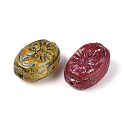 ピカソのベーキングペイントと金色の金属で編まれたガラスビーズ  オーバル  ミックスカラー  11.5x8x5.5mm  穴：1~1.2mm&nbsp;DGLA-T004-70M