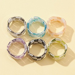 レジンタータン柄カフリング  女性のための波のオープンリング  ミックスカラー  usサイズ6 1/4(16.7mm)&nbsp;RJEW-FS0001-06